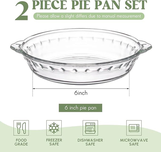 Uiifan 2 Packs 6 Inches Mini Glass Pie Pan for Baking 11.6 oz Clear Pie Plate with Handles Round Glass Dish for Baking and Serving, Snacks, Salads, Desserts
