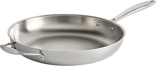 Tramontina Signature Tri-Ply Clad Stainless Steel 12-Inch Large Frying Pan with Helper Handle, Induction-Ready Skillet, Dishwasher-Safe, NSF-Certified, Made in Brazil