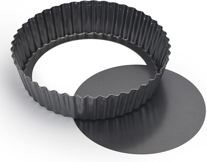 Kazozobi 2 Pack Nonstick Tart Pan, Quiche Pan, Carbon Steel Deep-dish Pie Pan with Removable Loose Bottom (10 In)