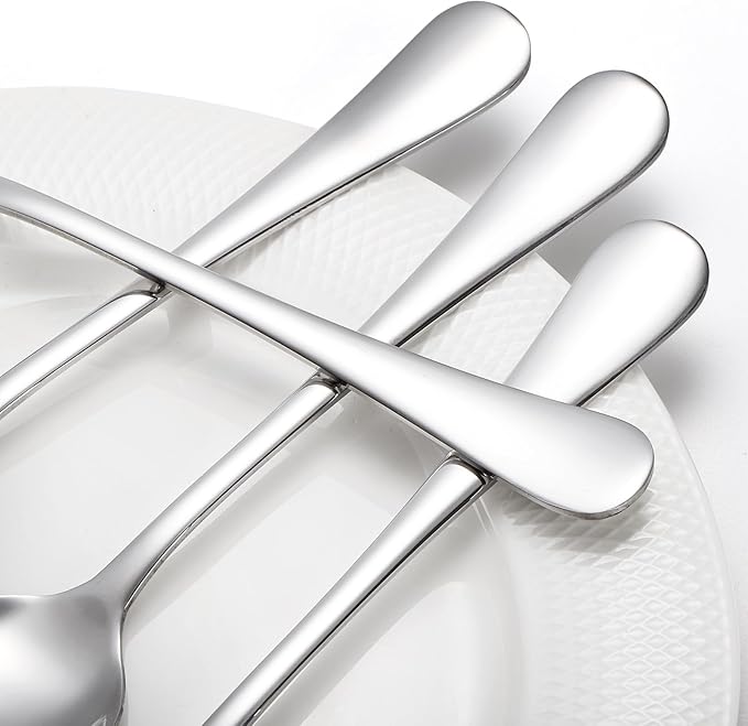 Suwimut 30 Pieces Large Tablespoons Set, 8 Inch Food Grade Stainless Steel Dinner Spoons, Metal Soup Spoon Silverware Spoon for Home, Kitchen or Restaurant, Mirror Polished & Dishwasher Safe