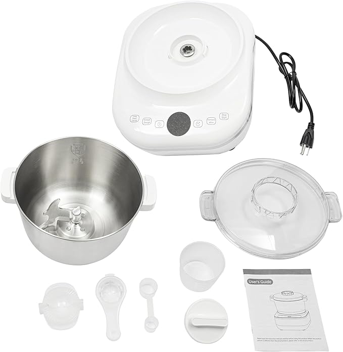 5L/169.09Oz Electric Dough Maker, 200W Household Dough Mixer Machine Complete Kit,170Rpm 304 Stainless Steel Commercial Tabletop Stand Mixers w/Measuring Cup, Measuring Spoon (White)