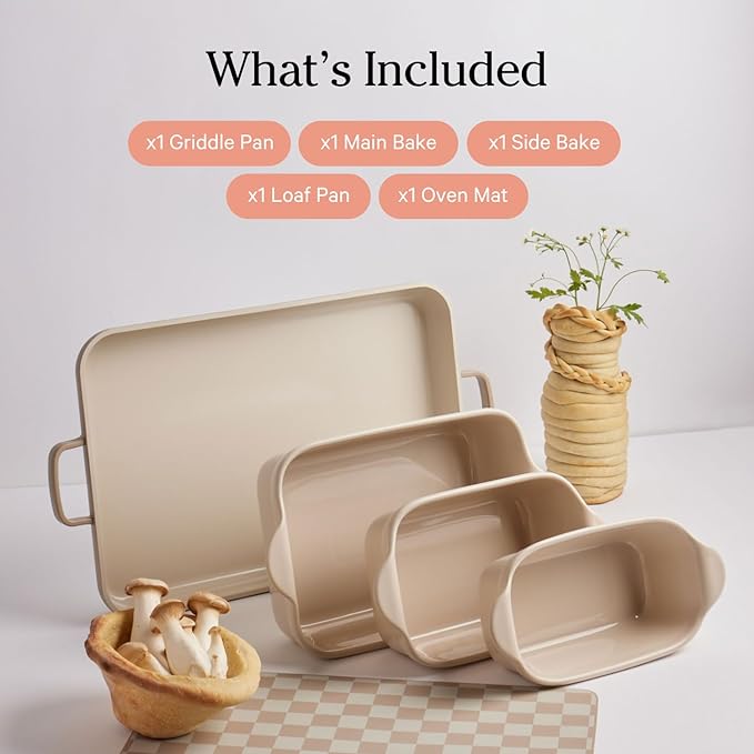 Our Place Bakeware Set | 5-Piece Ceramic Bakeware Collection with Stovetop-to-Oven Griddle Pan | PFAS-Free Non-Toxic Nonstick Pans, Oven Mat & Baking Dishes | Steam