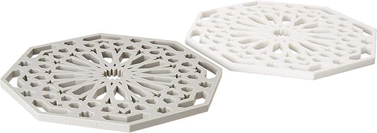 Mintrico Silicone Trivet Mat Pad for Hot Dishes Set of Two (White & Grey Octagon)…