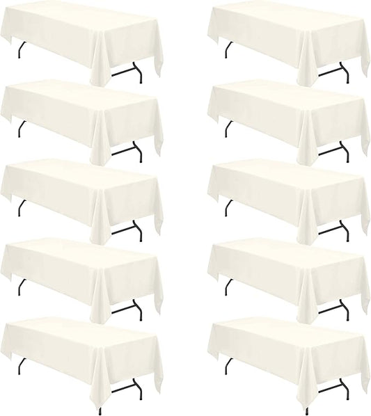 BRILLMAX 10 Pack Ivory Tablecloths 60 x 126 Inch for 8ft Rectangle Tables - 150 GSM Polyester Fabric, 15" Standard Drop, Water, Stain & Wrinkle Resistant Cloth Cover for Wedding Dining Buffet