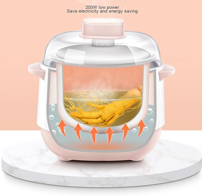 ZJchao Stew Pot Electric, 1L 200W Electric Smart Ceramic Soup Porridge Cooker Mini Slow Cooker Anti Dry Burn Multifunction Cooking Pot for Stove Porridge Rice Soup (US Plug 110V)