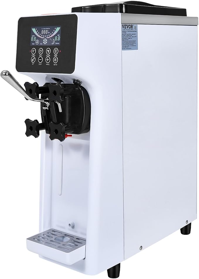 VEVOR Commercial Ice Cream Machine,1000W Single Flavor Countertop Soft Serve Ice Cream Maker with 4L Hopper 1.6L Cylinder, LCD Panel Auto Clean Pre-cooling,10.6 QT/H Yield for Restaurant Snack Bar