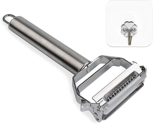 Vegetable Peeler，Stainless Steel 2 in 1 Julienne Vegetable Peeler Perfect for Carrot Potato Melon Gadget Vegetable Fruit (Silver)
