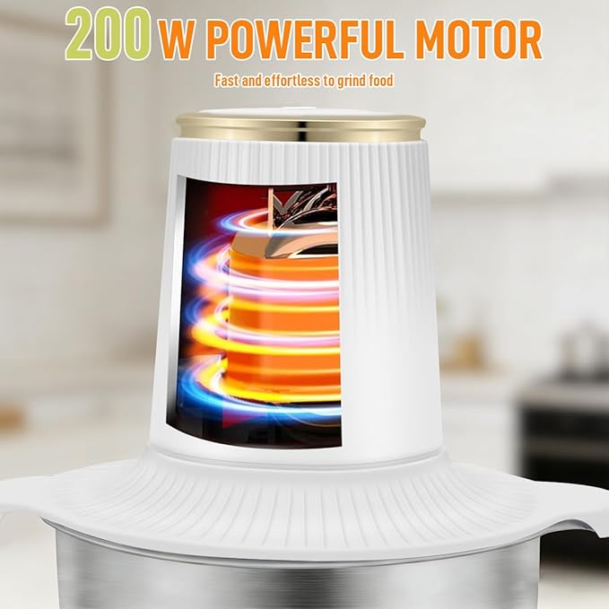 Food Processor, 2 Speed Meat Grinder Electric Food Chopper with 2 Bi-Level Blades Mini Kitchen Cutter for Vegetable, Onion, Garlic, Meat, Nuts, and Baby Food (White-2L)
