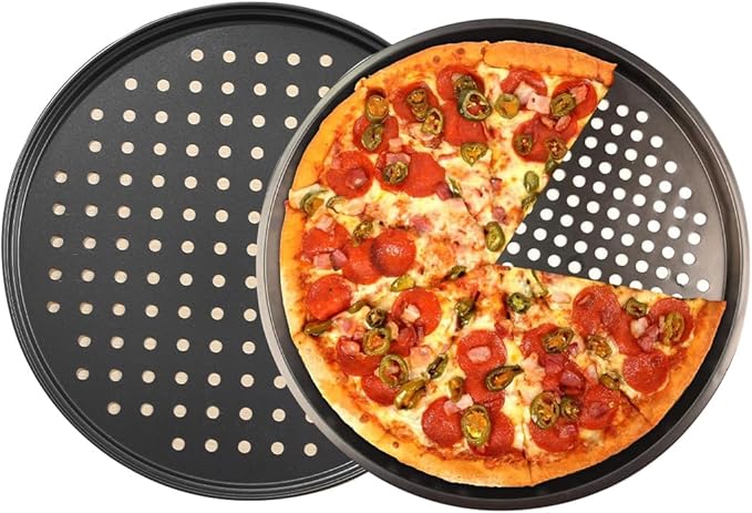 Sydentrey 2Pcs Carbon Steel Pizza Pan With Holes 9inch 12inch non stick pizza pan for Oven Round Perforated Pizza Tray Pizza Bakeware For Home Restaurant Baking (9inch&12inch)
