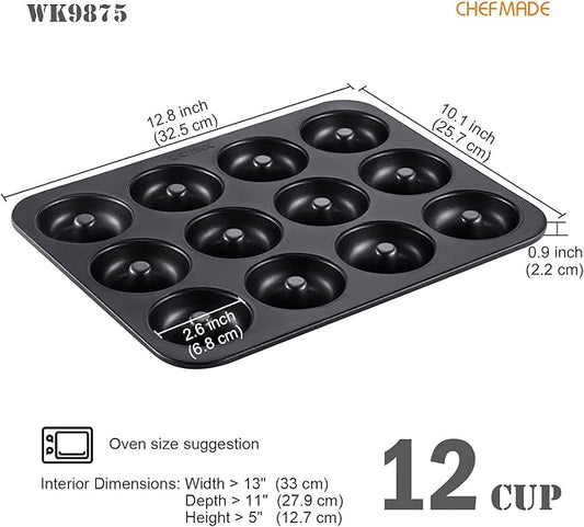 CHEFMADE Nonstick Donut Pan, 12 Cavity Ring Doughnut Baking Pan