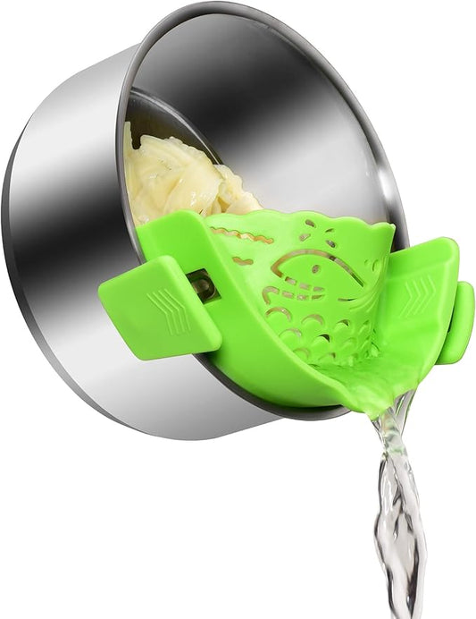 Strain Pot Strainer and Pasta Strainer - Adjustable Silicone Clip On Food Strainers for Pots, Pans, and Bowls - Kitchen Drainer Colander