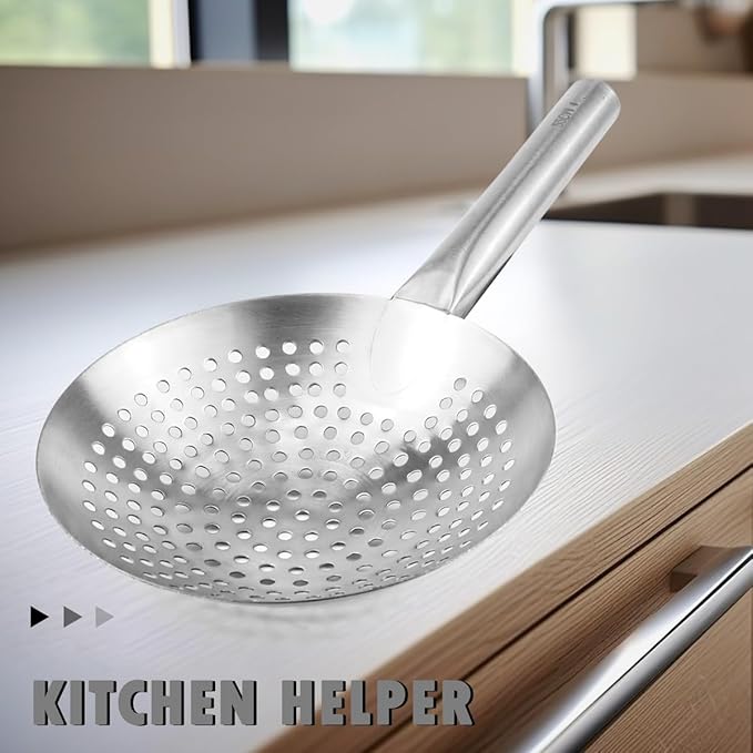 DOERDO Skimmer Slotted Spoon 8.7 Inch Oil Skimmer Pasta Strainer Stainless Steel Kitchen Utensils for Kitchen Cooking Frying, 22CM