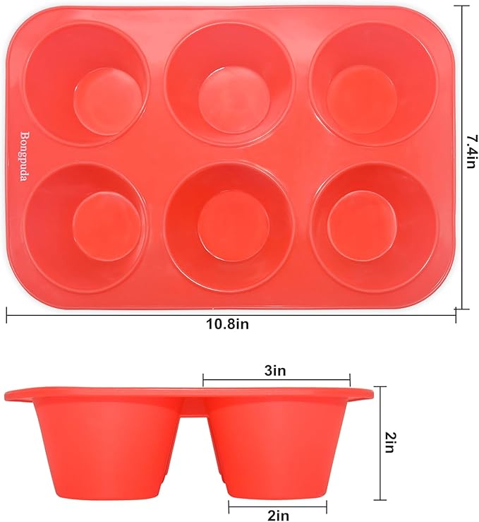 Bongpuda Silicone Large Muffin Pan 2 Pack,6 Cup Large Silicone Cupcake Pan,Non-Stick Jumbo Muffin Pans,Food Grade Cupcake Molds,Perfect for Egg Muffin,Big Cupcake