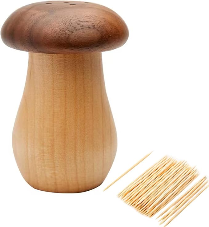 Toothpick Holder, Cute Mushroom Toothpick Dispenser,Wooden Toothpick Container for Kitchen Home Restaurant Dining Room Birthday Hostess Thanksgiving Christmas Gift for Friend Family Wood Decoration