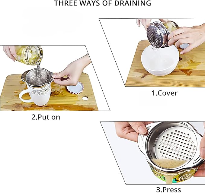 3-Pack Tuna Can Strainer, Stainless Steel Sieve Tuna Strainer Press Can Oil Squeezer Canning Colander for Regular-Size and Wide-Necked Tunas, Dishwasher Safe 4.53 x 3.23 x 1 inch