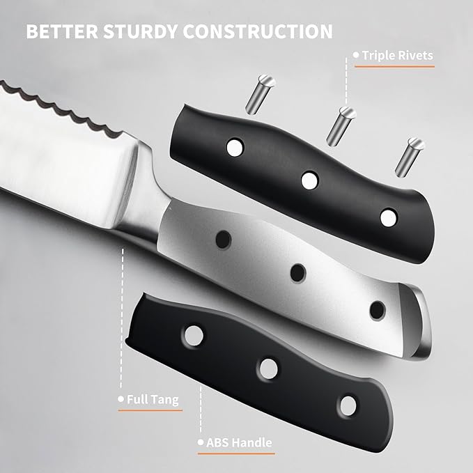 Alata 8-Piece Steak Knives Set with Block, 4.7 Inch with Serrated Edge Razor-Sharp Dinner Knives, Full-Tang Construction
