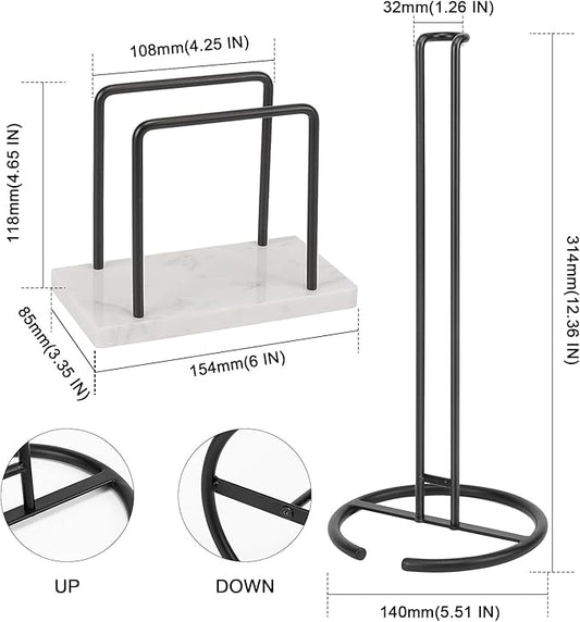 Livabber Napkin Holder, Metal Napkin Storage Modern Freestanding Tissue Paper Dispenser for Table Kitchen Countertop (Marble Base, Black Napkin Holder Set-2)