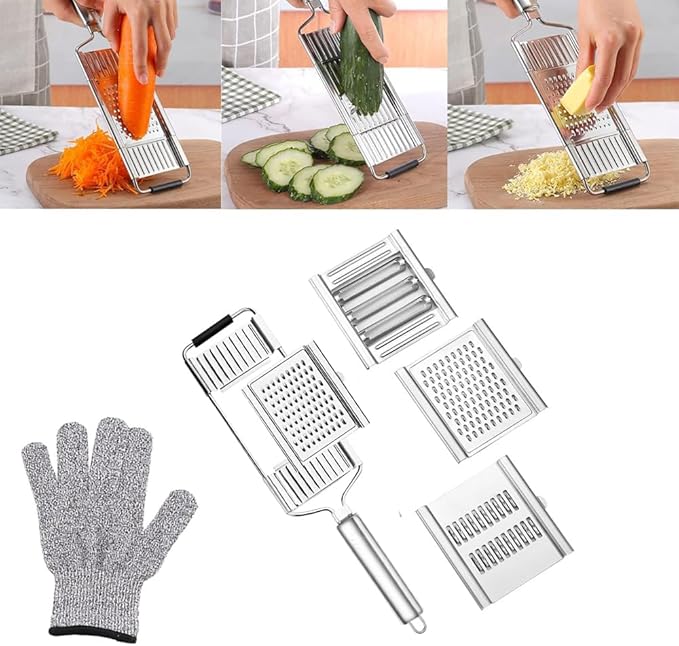 Vegetable Slicer, Handheld Vegetable Slicer 4 in 1 Multifunctional Vegetable Slicer, Stainless Steel Portable Manual Vegetable Slicer, Kitchen Tool Chopper Cutter Grater for Vegetables and Fruits