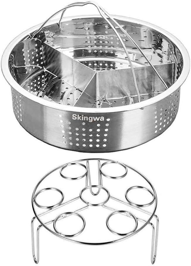 Steamer Basket for Instant Pot Pressure Cookers Pots Accessories Steamer Basket with Egg Steamer Rack Steamer Divider (Steamer Basket+ Rack+Divider)