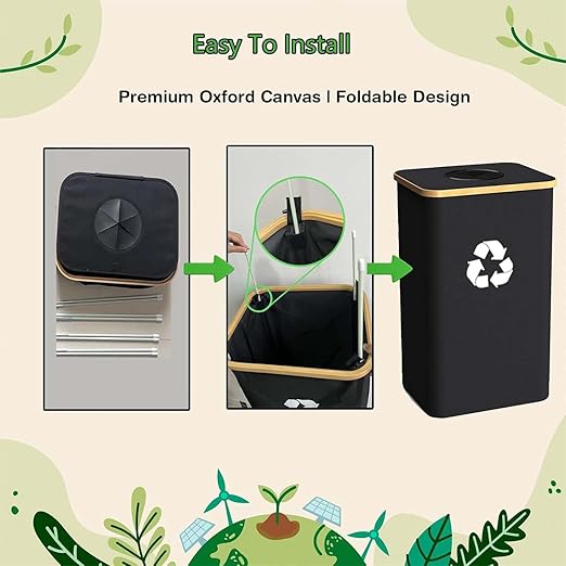 Recycling Bin for Kitchen Indoor Home, Large 100L/ 26 Gallon Recycle Bin with Lid Removeable Reusable Inner Bag Bottle Can Glass Waste Plastice Stickers (Gray, 26 Gallon)