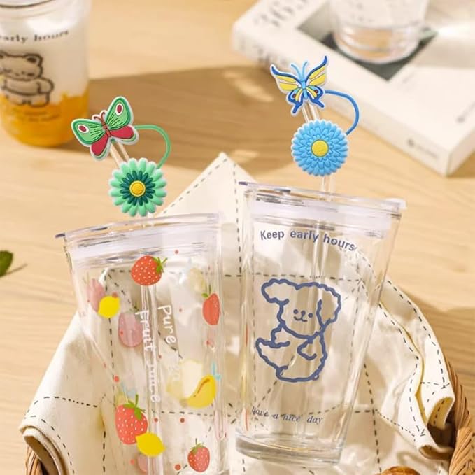 10Pcs Flowers Stanley Straw Topper, 10mm Silicone Straw Covers, Spring Butterfly Straws Topper for Stanley 40 Oz&30 Oz, Reusable Tumbler Cute Straws Cap Tips Lids Accessories