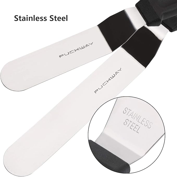 PUCKWAY Offset Frosting Cake Knife set of 3 Black 6 8 & 10 Inch Angled Icing Spatula for Decorating
