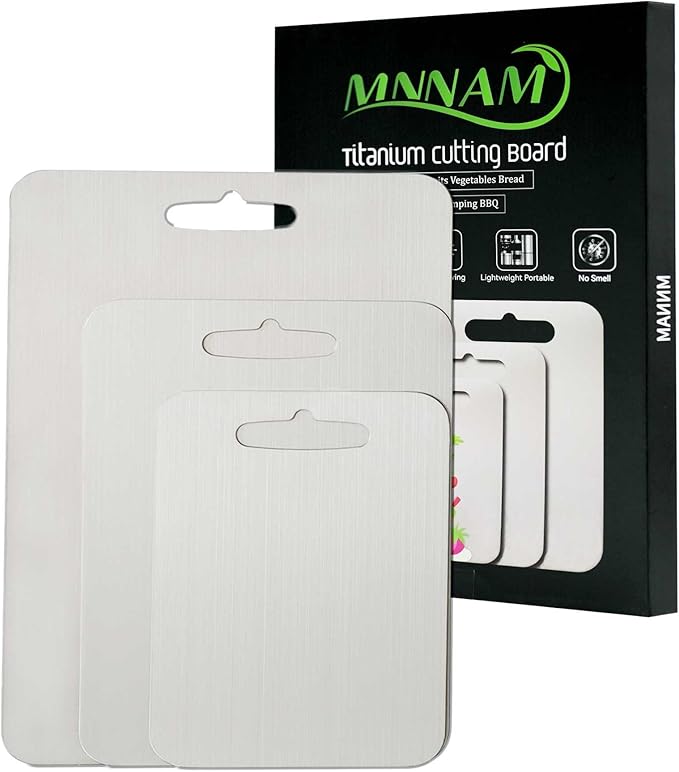 Titanium Cutting Boards for Kitchen,Pure Titanium Double Sided,Dishwasher Safe,Food-Grade Metal Chopping Board for Camping & Suitable for Meat,Charcuterie,Vegetables & Fruits(S+M+L 0.08")