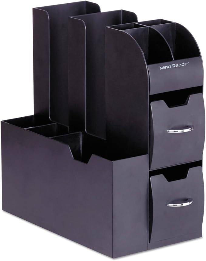 Mind Reader Cup and Condiment Station, Countertop Organizer, Coffee Bar, Kitchen, Stirrers, 5.35"W x 11.25"L x 11.15"H, Black