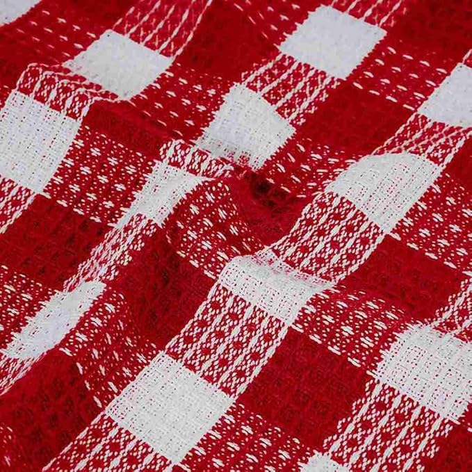 Blue Needles Waffle Weave Check Plaid Dish Cloths, 12x12 Inches 100% Cotton Set of 6 Dish Towels for Kitchen, Ultra Soft & Absorbent Kitchen Towels for Quick Drying Spring Summer - Burgundy & White