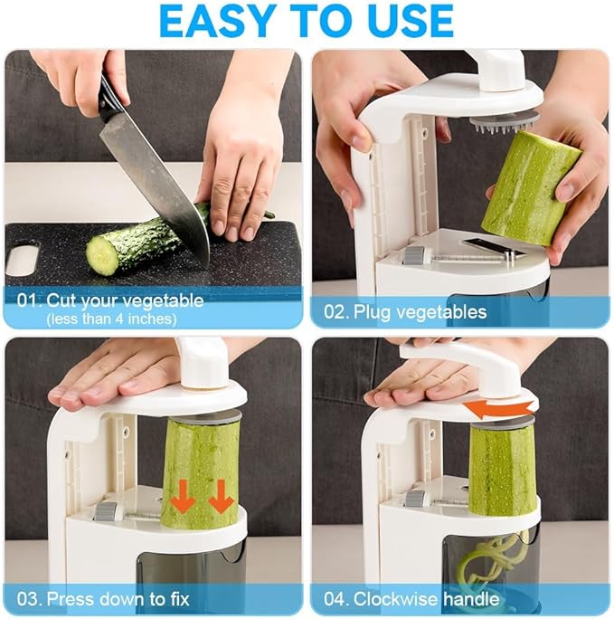 Maxceysen Vegetable Spiralizer 4in1 Rotating Blade Veggie Spiralizer Zucchini Noodle Maker with Strong Suction Cup Spiral Vegetable Cutter Slicer