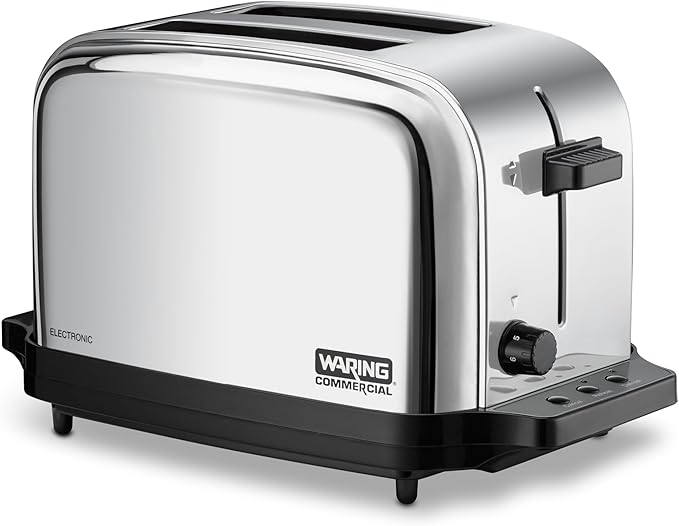 Waring Commercial WCT702 2-Slice Commercial Light Duty Pop-Up Toaster, 120V, 5-15 Phase Plug, Silver, 2-Compartment