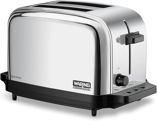 Waring Commercial WCT702 2-Slice Commercial Light Duty Pop-Up Toaster, 120V, 5-15 Phase Plug, Silver, 2-Compartment