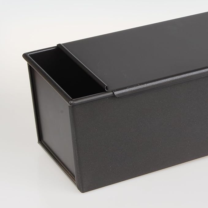 2.2LB Pullman Loaf Pan with Lid, Toast Mold Nonstick Bread Pan Bakeware, Commercial Pullman Bread Pan Dough Capacity, Carbon Steel Bread Toast Baking Pan Mold for Baking Bread-Black