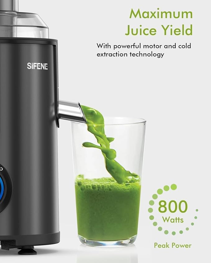 SIFENE Centrifugal Juicer Machine With 3.2 Inch Wide Mouth Chute And 1300W Peak Power Motor For Whole Fruits And Vegetables Compact Stainless Steel Juice Extractor With 3 Speed Control