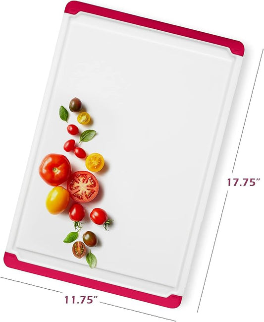 Large Kitchen Plastic Cutting Board - Dishwasher Safe Non-Slip Cutting Boards with Juice Grooves, Easy Grip Handles - Large and Thick Chopping Board Red