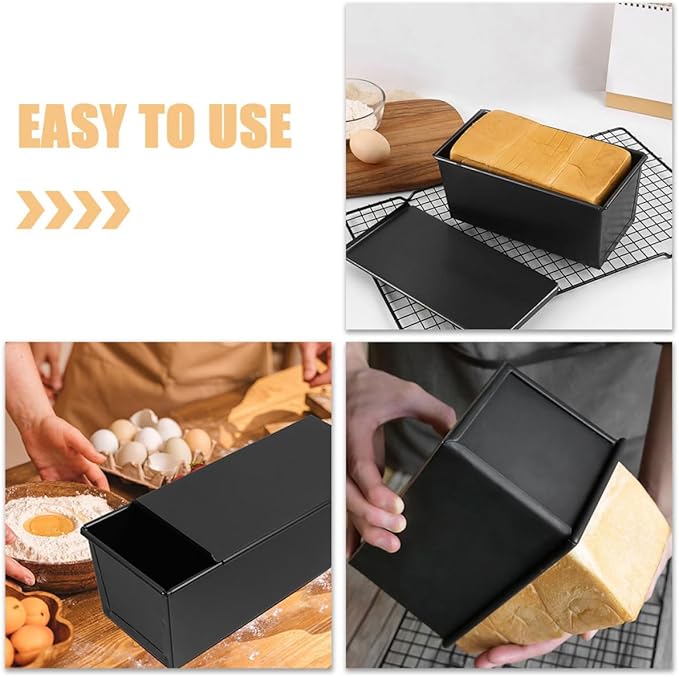 LALADEFIEE Non-stick Bread Loaf Pan with Sliding Cover 500g Toast Mold Small Baking Pan for Homemade Bread Baking Supplies
