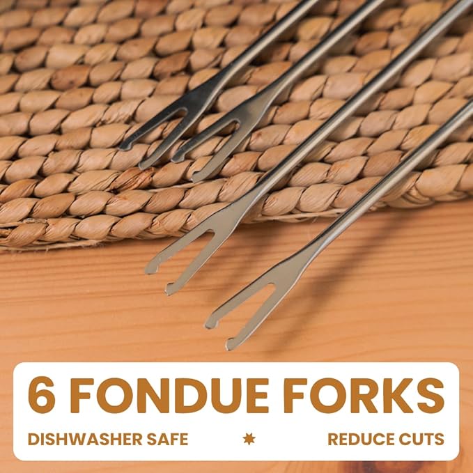 Electric Fondue Pot Set - 2-Liters Black Electric Pot with 6 Stainless Steel Fork - Temperature Control Ideal for Cheese, Caramel, Chocolate - Non-stick and Dishwasher Safe Fondue Pot Set by Stilaris