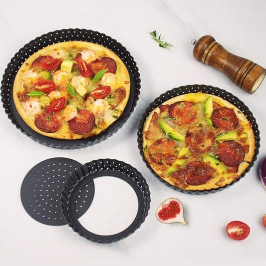 Agatige 9 in Pizza Pan with Holes for Oven, Non-stick Bakeware Pizza Tray Black Pizza Pan with Removable Bottom for Make Kinds of Pizzas or Pies