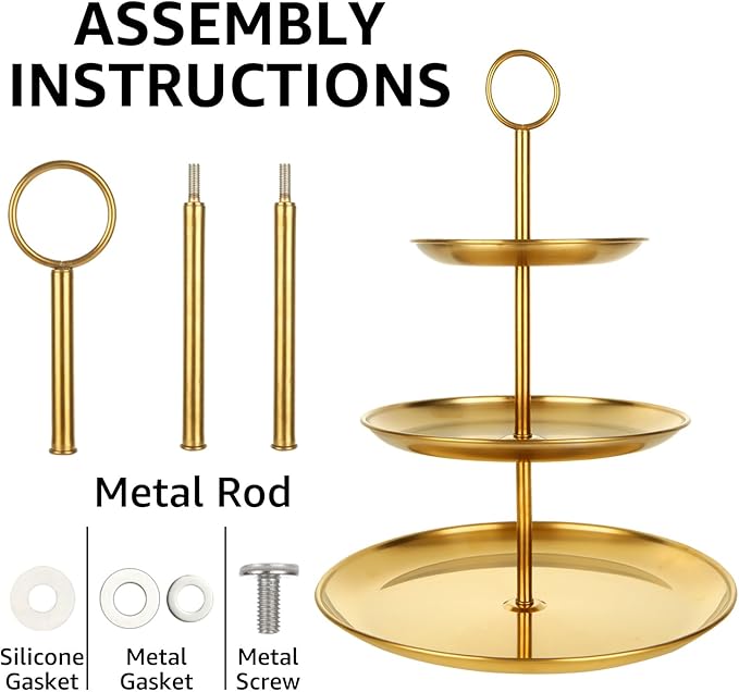 3 Tiered Gold Cupcake Stand 2 Pack Stainless Steel Gold Tiered Dessert Stand Cupcake Display Tower 3 Tier Serving Tray Cake Stand for Baby Shower Birthday Party Wedding