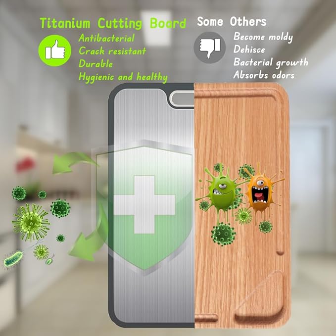 Lopwin Titanium Cutting Board, Dual-Side Cutting Board for Kitchen, Pure Titanium and Wheat Straw PP, Dishwasher Safe, Premium Kitchen Board, 15.5''