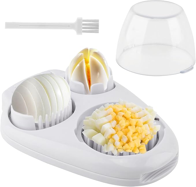3 In 1 Egg Slicer for Hard Boiled Eggs, 3 Slice Modes Stainless Steel Egg Cutter, Eggs Dicer Kitchen Chopper Tool for Eggs, Butter, Strawberry, Tomato, Mushroom, and Grape, Dishwasher Safe