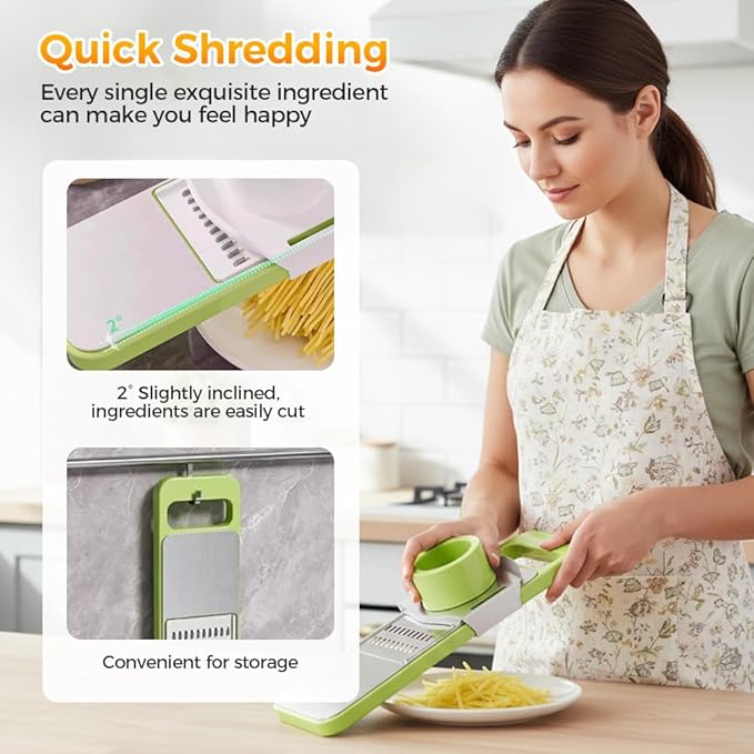 Multifunctional Vegetable Slicer, 6 in 1 Slicer Veggie Shredder with Safe Hand Guard, Multi Blade Adjustable Garlic Slicer, Easy-Clean & Compact Storage, Portable Kitchen Gadget (3 Blades)