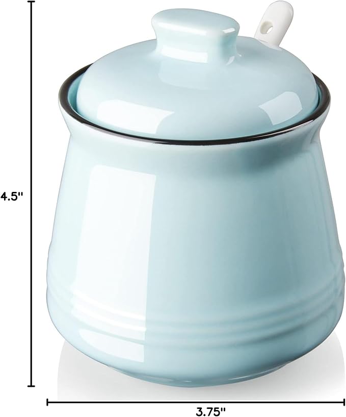 Sugar Bowl with Lid and Spoon, 12 oz Ceramic Sugar Bowl with Spoon, Sugar Container for Coffee Bar, Sugar Jar Sugar Dispenser Bowl, Turquoise Kitchen Decor and Accessories