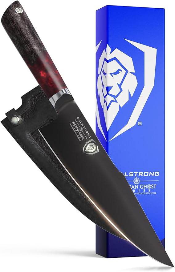 Dalstrong Chef Knife - 8 inch - Spartan Ghost Series - American Forged S35VN Powdered Steel Kitchen Knife - Maple & Red Resin Handle - Razor Sharp Cooking Knife -Sheath Included