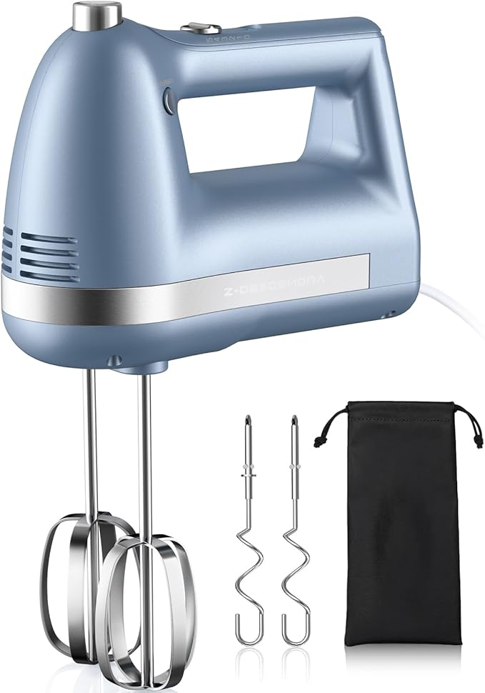 Z-DESDEMONA Electric Hand Mixer, Powerful 300W Hand Mixer Electric Handheld with 304 Beaters, Dough Hook, Hand Held Mixer with Turbo for Baking Cakes, Eggs, Cream Food(Blue)