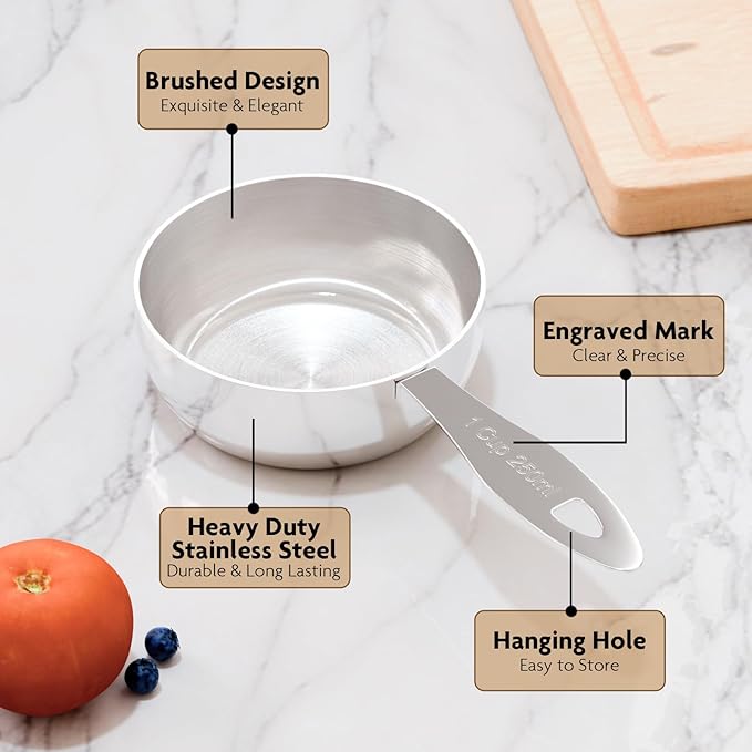 2PCS 1/3Cup(79ml) Stainless Steel Measuring Cup, Heavy-duty Single Metal Scoop for Wet and Dry Ingredients, Great Kitchen Gadgets for Cooking