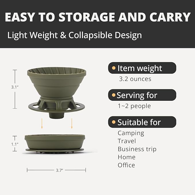 VANDROOP Collapsible Coffee Dripper, Silicone Reusable Coffee Filter Holder, Pour Over Coffee Dripper for Camping, Business Trip, Single Pour Over Coffee Maker (Green)