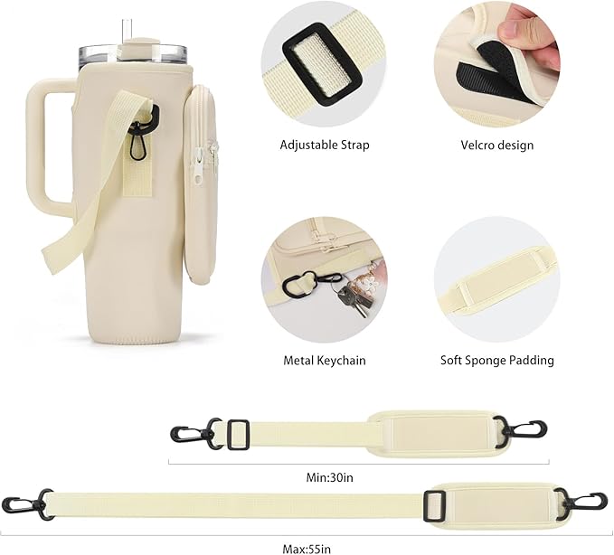 Water Bottle Carrier Bag for Stanley 40/30 oz Tumbler with Phone Pocket Neoprene Water Bottle Holder with Shoulder & Handheld Strap Stanley Cup Accessories
