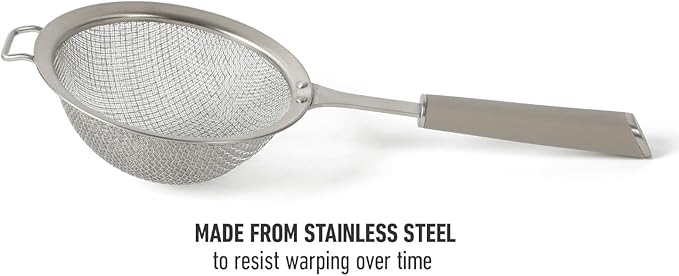 Calphalon Edge Stainless Steel Strainer w/Thermoplastic Rubber Handle - Taupe