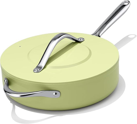 CookinCraze Nonstick Ceramic Sauté Pan with Lid (4.5 qt, 11") Deep Frying Pan for All Cooktops Non Toxic Skillet PTFE/PFAS Free, Dishwasher & Oven Safe up to 500°F w/Stay-Cool Handle, Olive Green